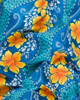 Tissu Polynésien MIAMO Bleu Turquoise - Tissushop